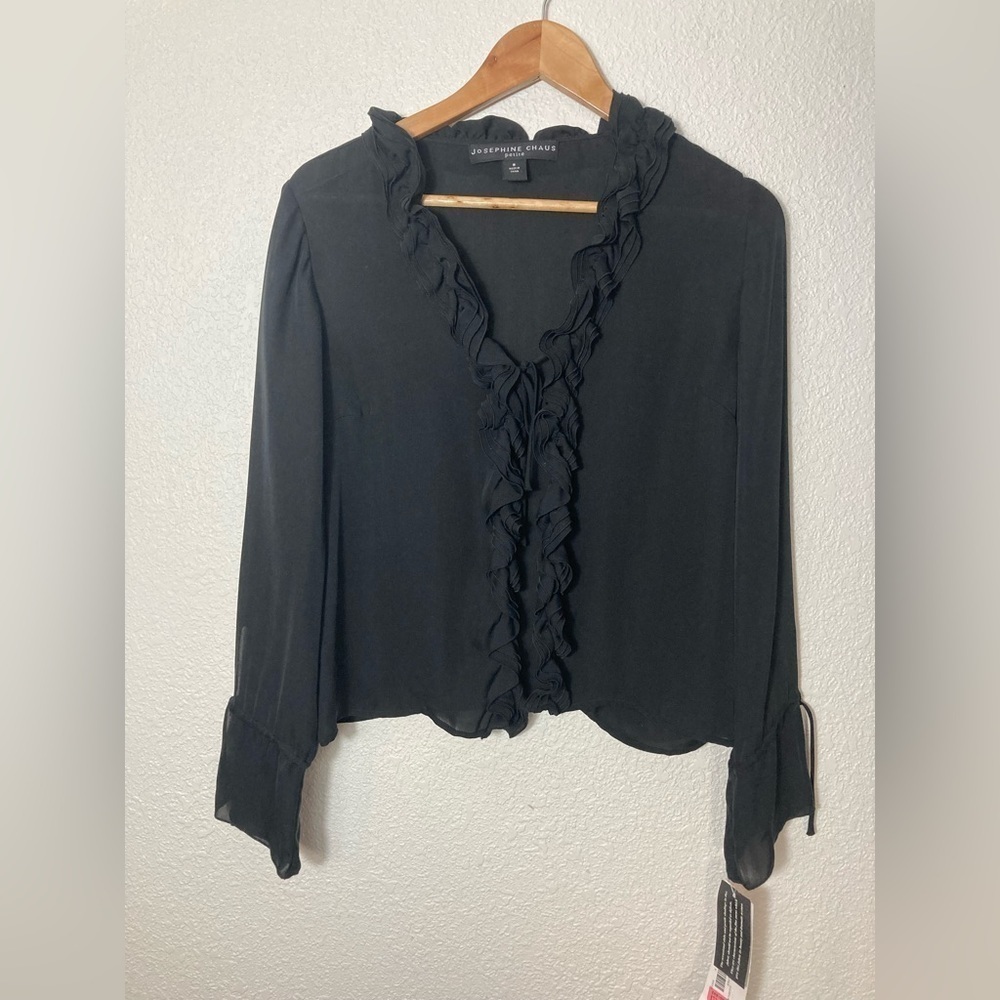 NWT Josephine Chaus petite size 8 black 100% silk cardigan sweater